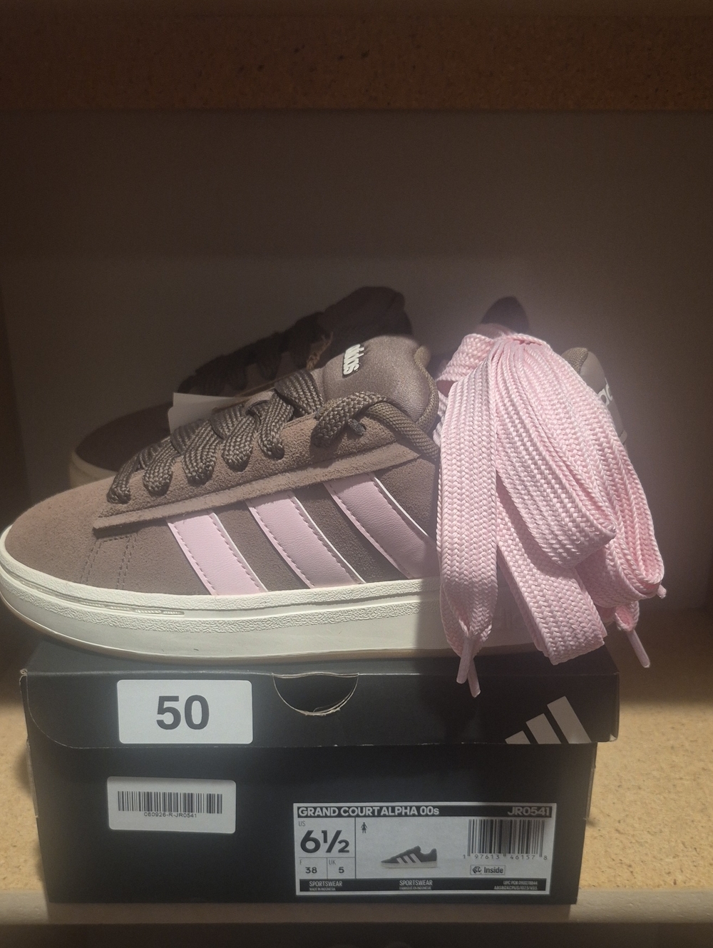 adidas Grand Court Alpha 00s Brown Sneakers with Pink Stripes